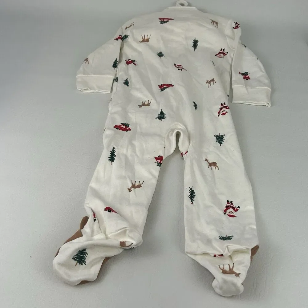 Carter’s Christmas Footed Pajamas Size 9M Set Hat Lot Santa Claus 2 Way Zipper